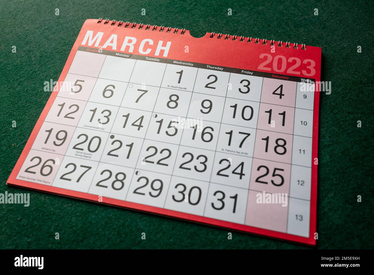 Calendario 2023, marzo, pianificatore mensile per parete e scrivania. Foto Stock