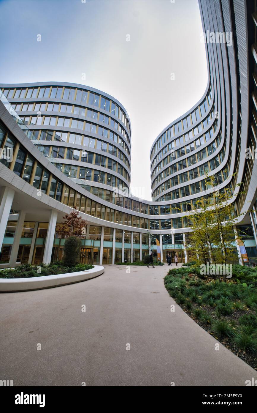 Vista sul giardino interno del nuovo edificio del BNP Paribas Fortis a Bruxelles Foto Stock
