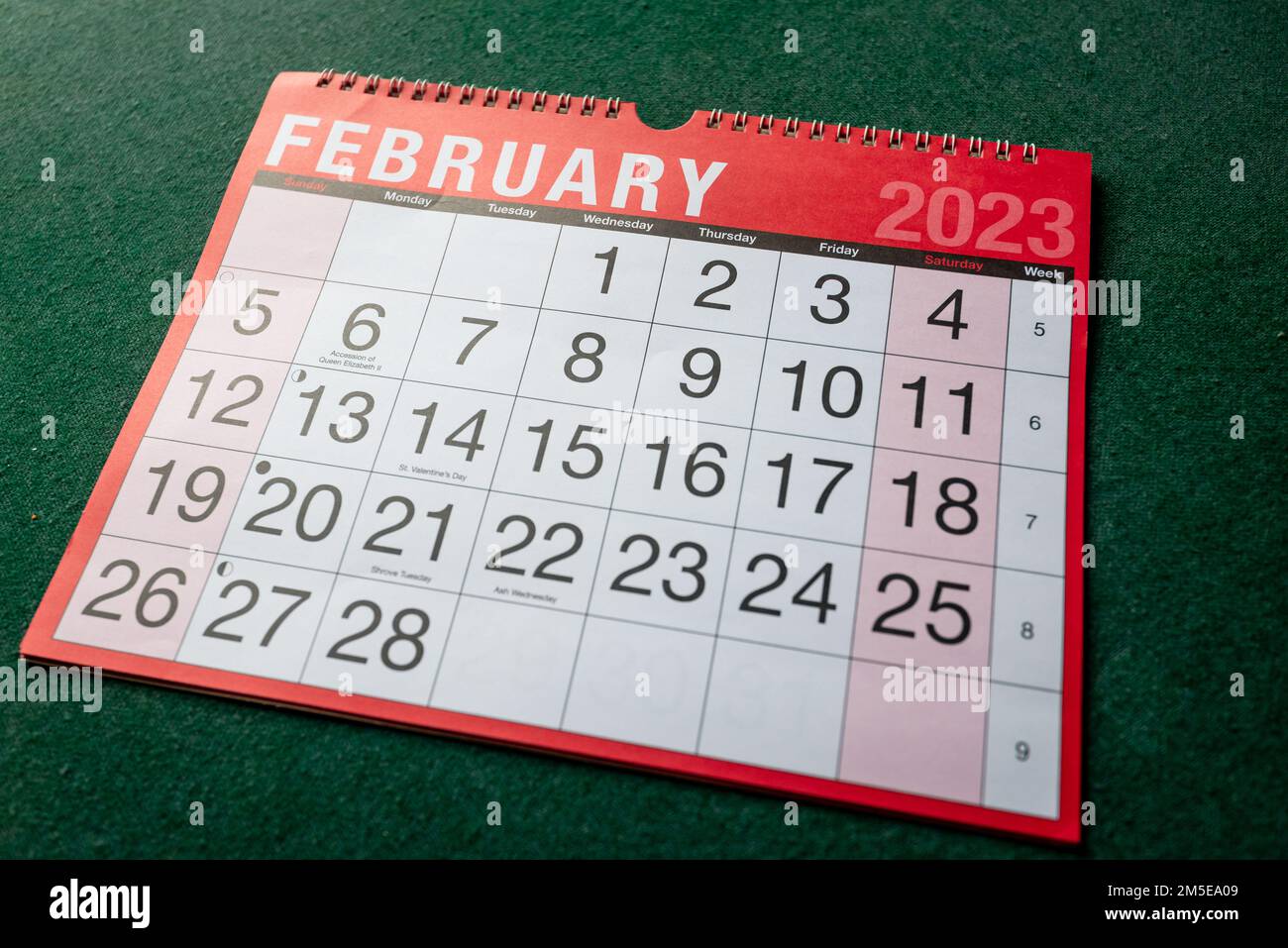 Calendario 2023, febbraio, pianificatore mensile per parete e scrivania. Foto Stock
