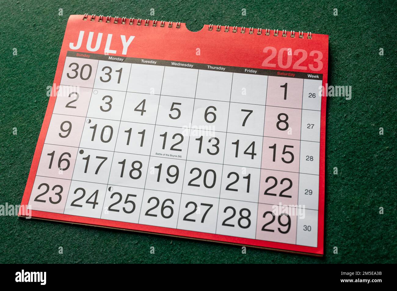 Calendario 2023, luglio, pianificatore mensile per parete e scrivania. Foto Stock