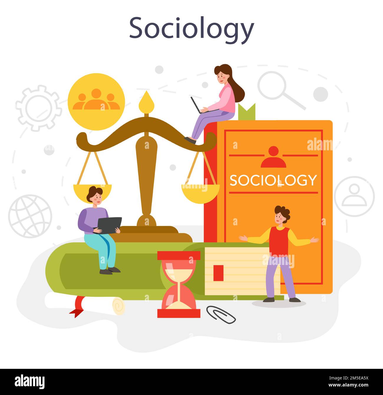 Soggetto della scuola di sociologia. Studenti che studiano la società, il modello di relazione sociale, l'interazione sociale e la cultura. Politics scienza e sociale stud Illustrazione Vettoriale