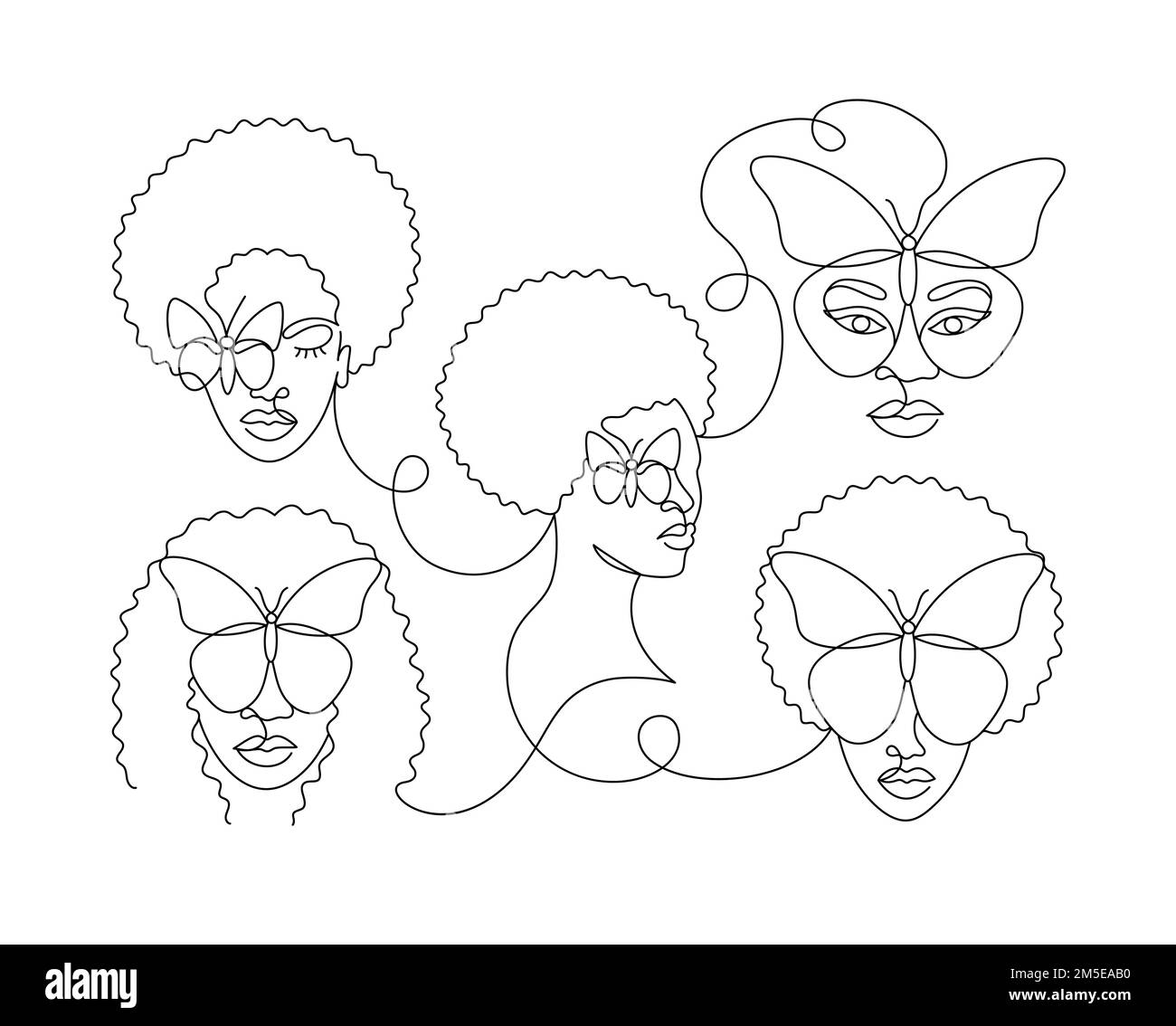 Volto di una donna afro in uno stile lineare. Illustrazione Vettoriale