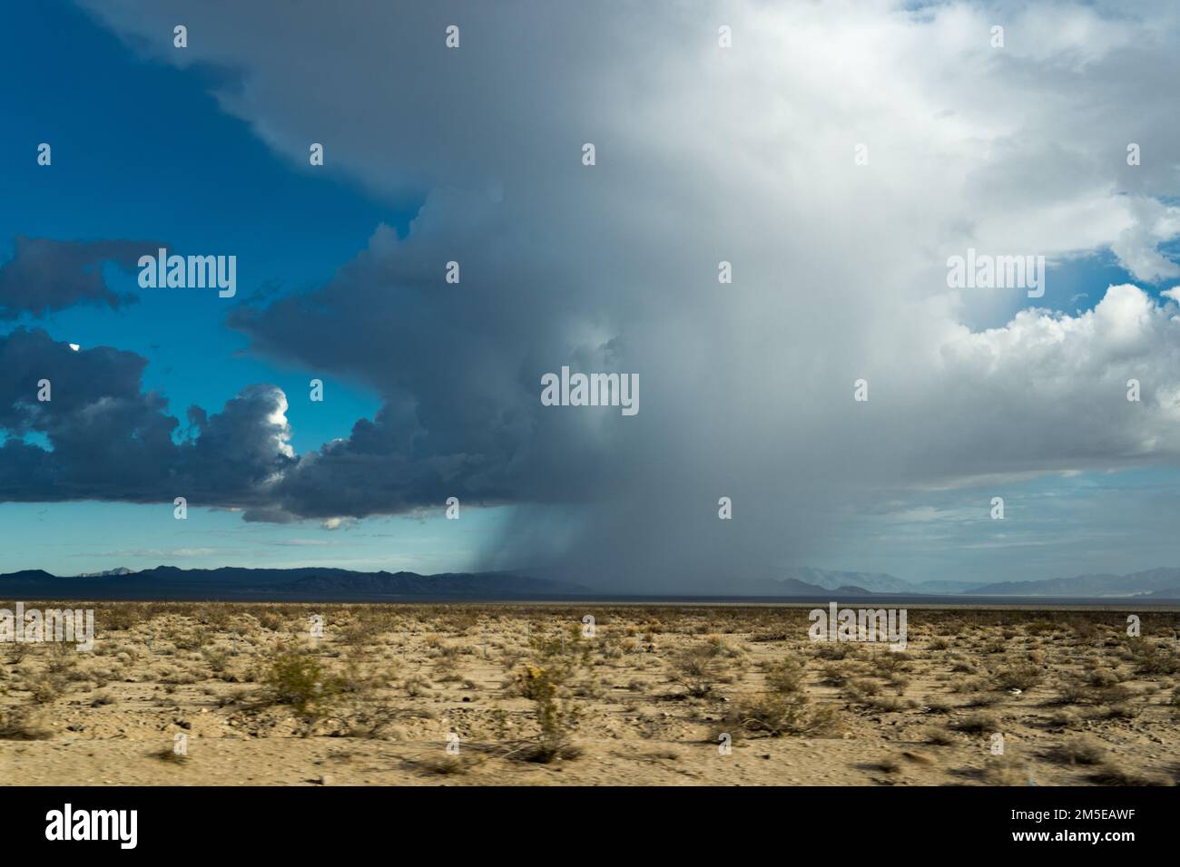 nuvole scure e pioggia nel deserto Foto Stock