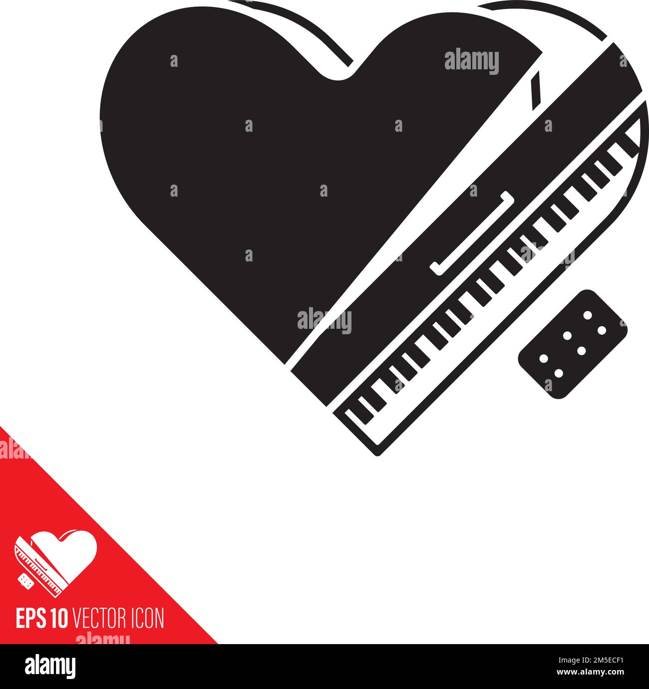 Pianoforte a forma di cuore, vista dall'alto, icona vettoriale. Simbolo dell'amore per la musica. Illustrazione Vettoriale