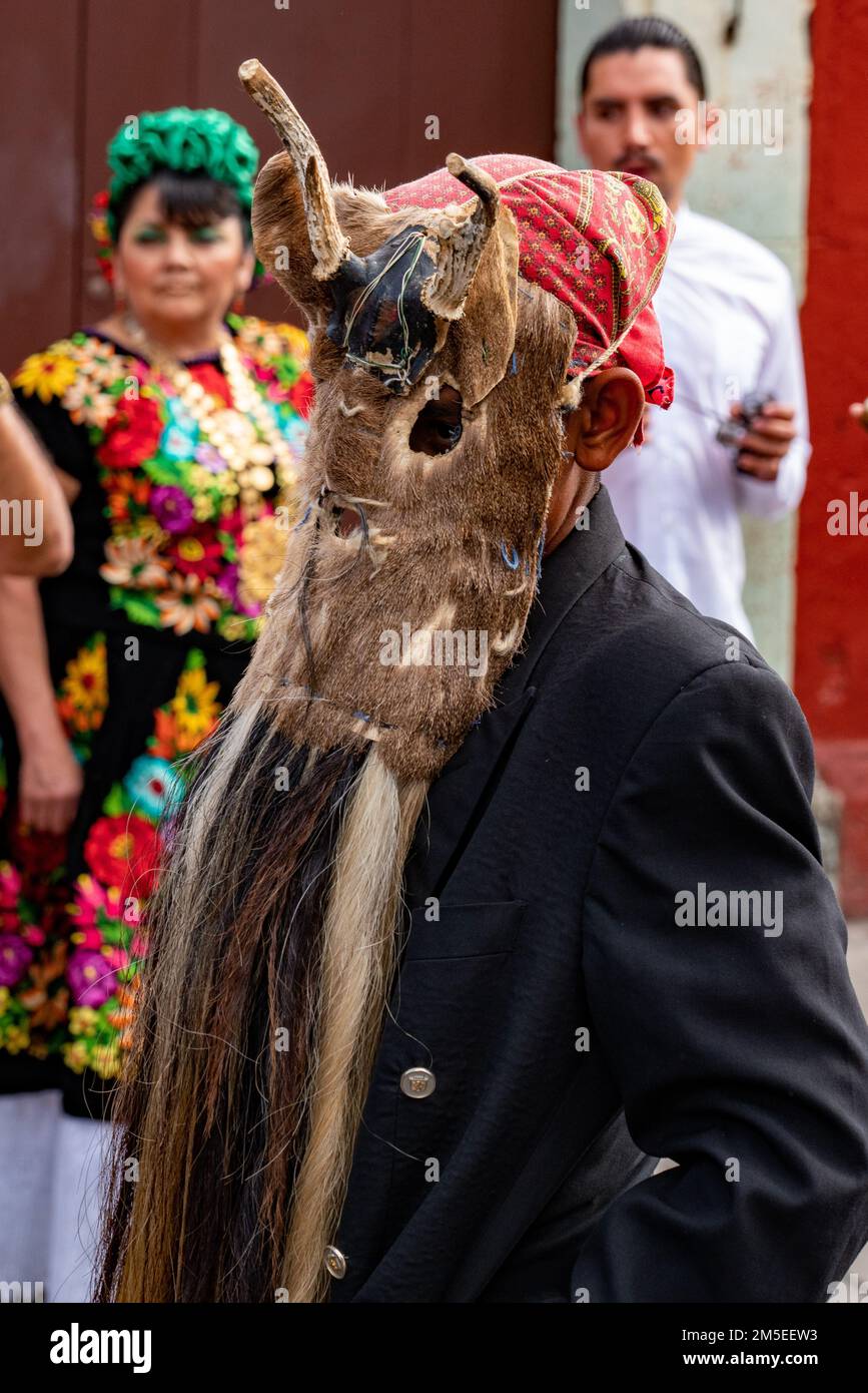 Danza de los Diablos o Danza dei Diavoli di Santiago Llano Grande al Guelaguetza Festival di Oaxaca, Messico. Foto Stock