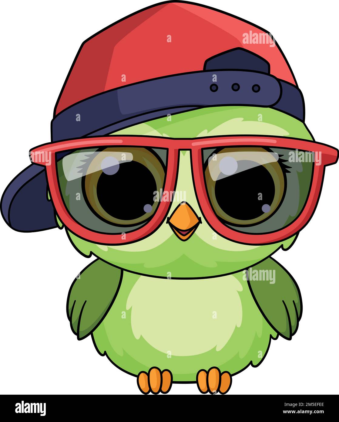 Personaggio del ragazzo OWL. Uccello fresco in berretto da baseball e occhiali da sole Illustrazione Vettoriale
