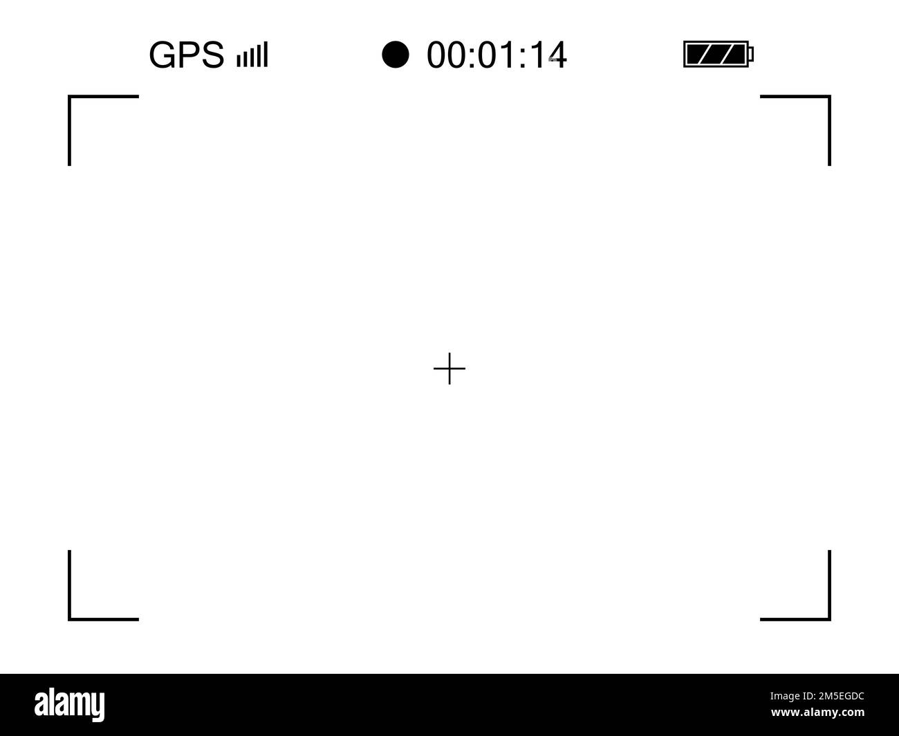 Schermo di messa a fuoco del mirino della fotocamera a quadretti. Modello vettoriale per la registrazione da fotocamera con mirino su sfondo trasparente. Illustrazione Vettoriale