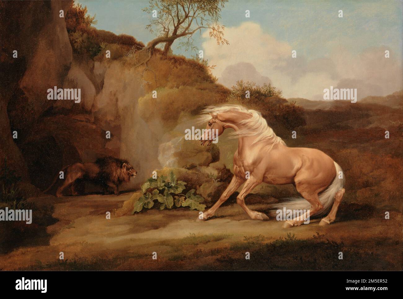 George Stubbs - Cavallo spaventato da un Leone - c1763 Foto Stock