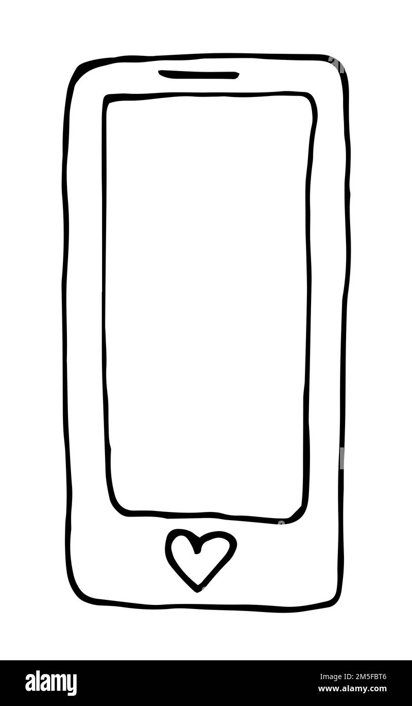 Carino telefono cellulare con cuore in basso Illustrazione Vettoriale