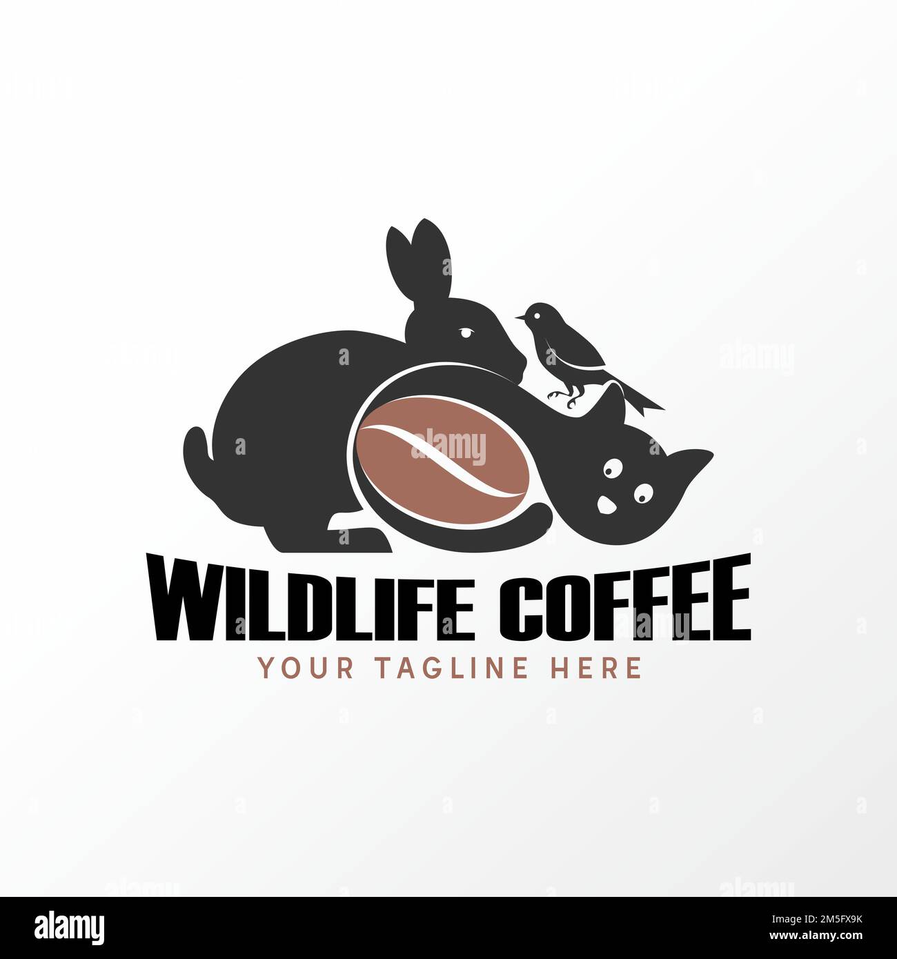 Semplice e unico coniglio, gatto, uccello, e caffè in grani immagine grafica icona logo design astratto concetto stock vettoriale. simbolo relativo a bevanda o animale Illustrazione Vettoriale