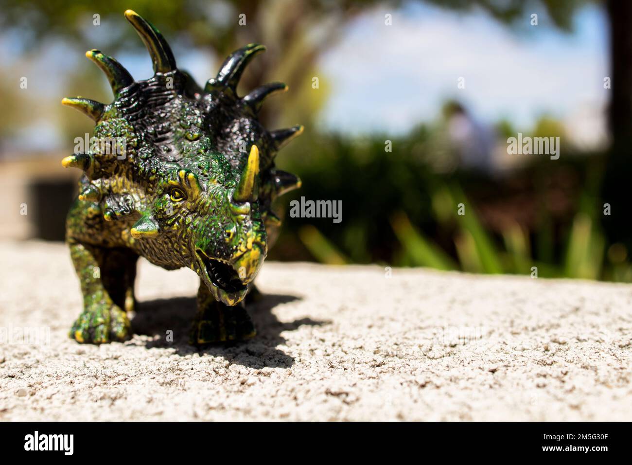 Giocattolo Dinosaur Ceratops Closeup all'aperto Foto Stock