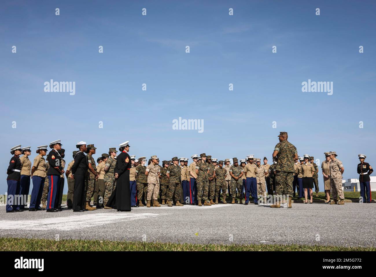 In onore del mese della Storia delle Donne, tutte le donne marines e marinai che compongono il 3D Sostainment Group (Experimental) si sono riunite per scattare una foto di gruppo a Camp Kinser, Okinawa, Giappone, 16 marzo 2022. 3rd MLG, con sede a Okinawa, in Giappone, è un'unità di combattimento schierata a termine che funge da colonna portante di supporto globale per la logistica e il servizio di combattimento della III Marine Expeditionary Force per le operazioni in tutta l'area di responsabilità dell'Indo-Pacifico. Foto Stock In onore del mese della Storia delle Donne, tutte le donne marines e marinai che compongono il 3D Sostainment Group (Experimental) si sono riunite per scattare una foto di gruppo a Camp Kinser, Okinawa, Giappone, 16 marzo 2022. 3rd MLG, con sede a Okinawa, in Giappone, è un'unità di combattimento schierata a termine che funge da colonna portante di supporto globale per la logistica e il servizio di combattimento della III Marine Expeditionary Force per le operazioni in tutta l'area di responsabilità dell'Indo-Pacifico. Foto Stock