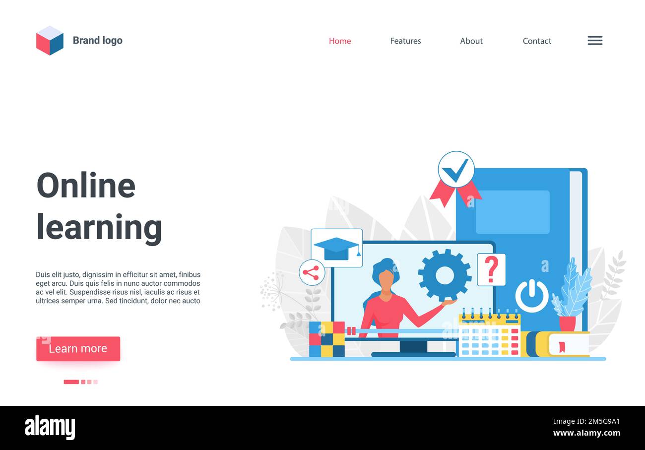 Illustrazione vettoriale della tecnologia di apprendimento online. Cartoon insegnante di formazione del personaggio, insegnamento in video lezione videoconferenza su schermo del computer, cifra Illustrazione Vettoriale