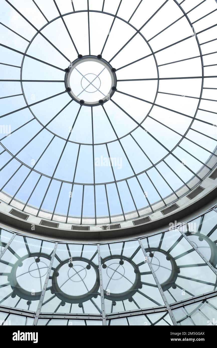 Vista della cupola di Schirn Kunsthalle, tetto, vetro finestra, rotonda, riflessione, Edificio in vetro, geometrico, Città Vecchia, meno, Francoforte, Assia, Germania Foto Stock