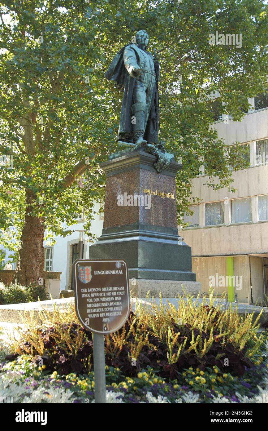 Monumento al tenente generale di Baden Lingg von Linggenfeld 1765-1842, statua, personalità, Baden, generale, tenente, ufficiale, militare, militare Foto Stock