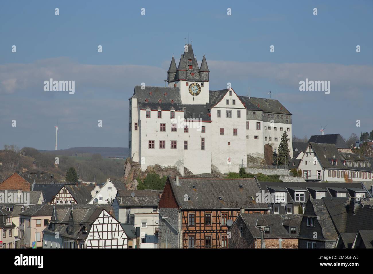 Il castello del conte costruito 11th ° secolo e punto di riferimento di Diez, Assia, Germania Foto Stock