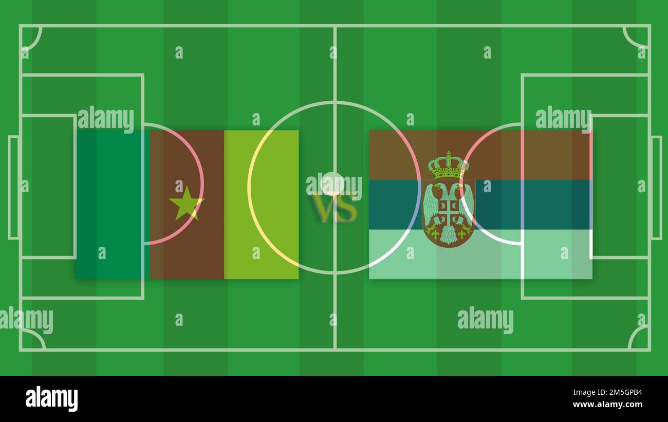 camerun vs serbia Football Match Design Element sul campo da calcio Foto Stock