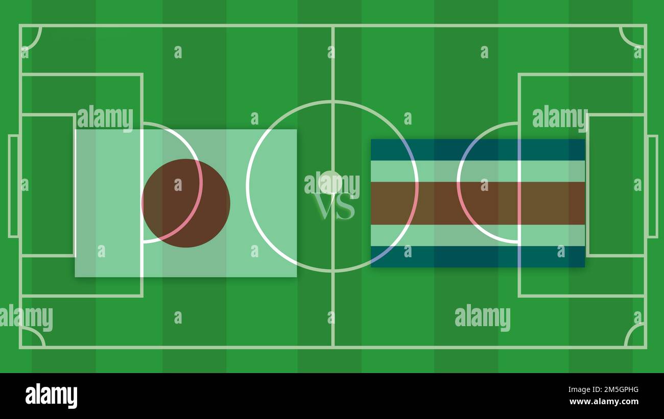 Giappone vs Costa Rica Design Element sul campo da calcio. Foto Stock