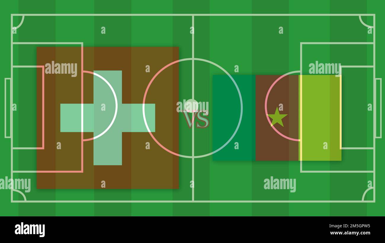 Svizzera vs camerun, Football Match Design Element sul campo da calcio Foto Stock