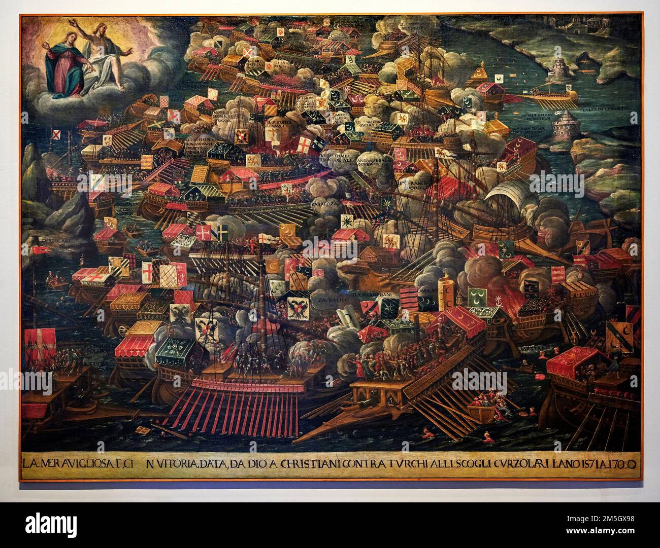 La battaglia di Lepanto - olio su tela - pitore veneto dell’ultimo quarto del XVI secolo - Venezia, Museo Correr Foto Stock