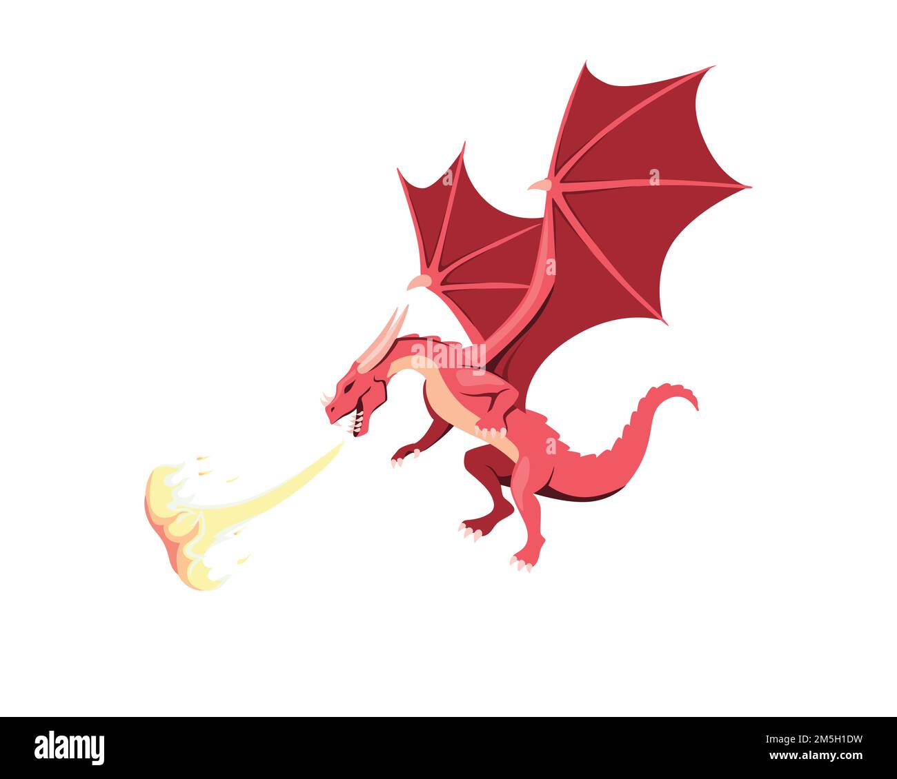 Il drago rosso respira il fuoco. Mitica bestia alata Illustrazione Vettoriale