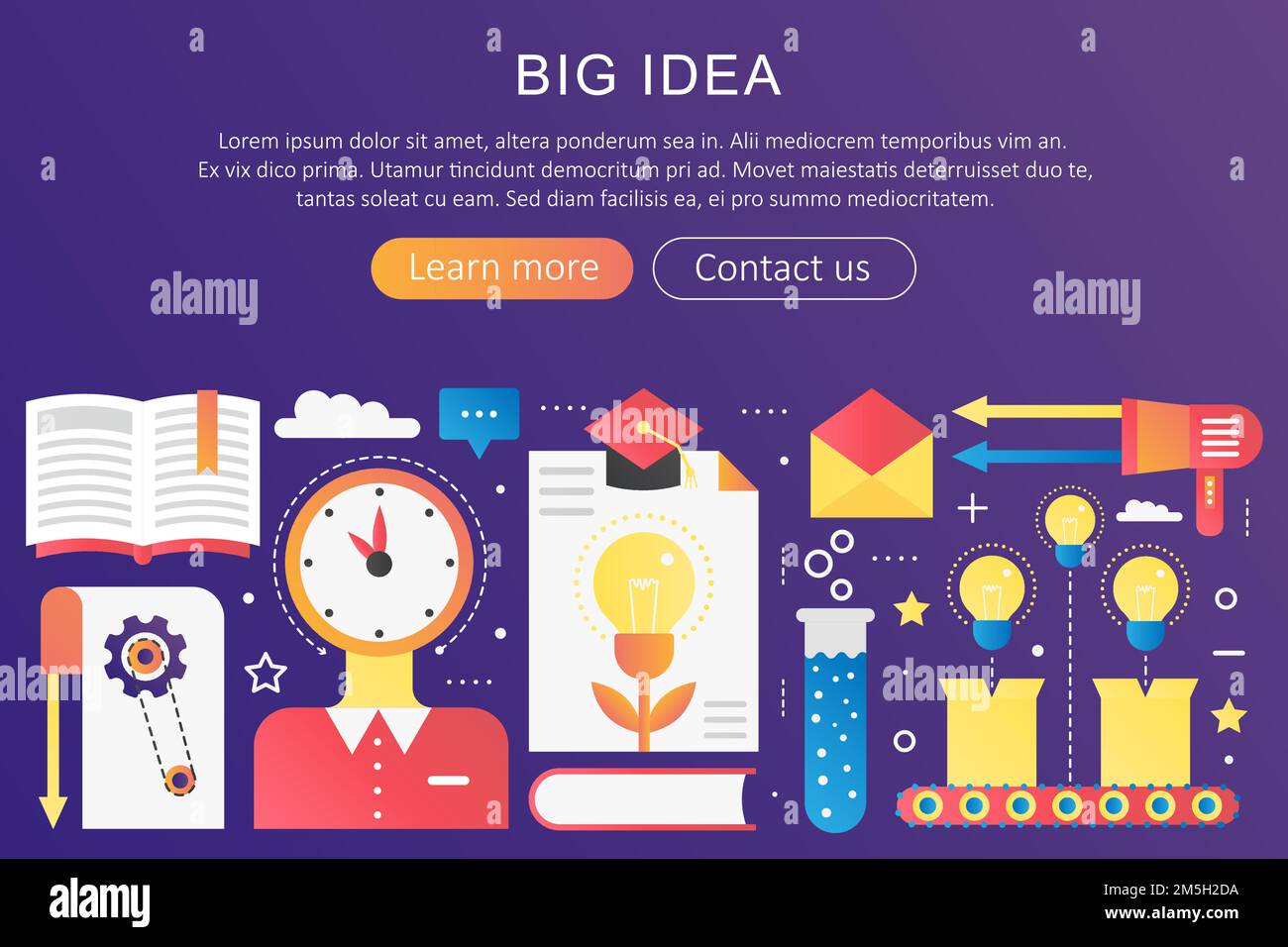 Modello di concetto di grande idea, pensiero creativo e ricerca di soluzioni. Illustrazione Vettoriale