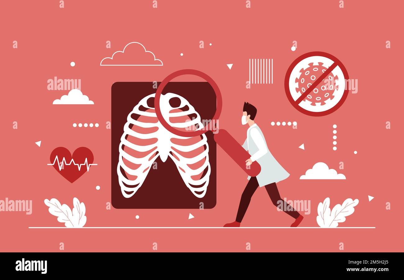 Ricerca sulla salute dei polmoni, risultati di coronavirus radiologia ospedaliera Illustrazione Vettoriale