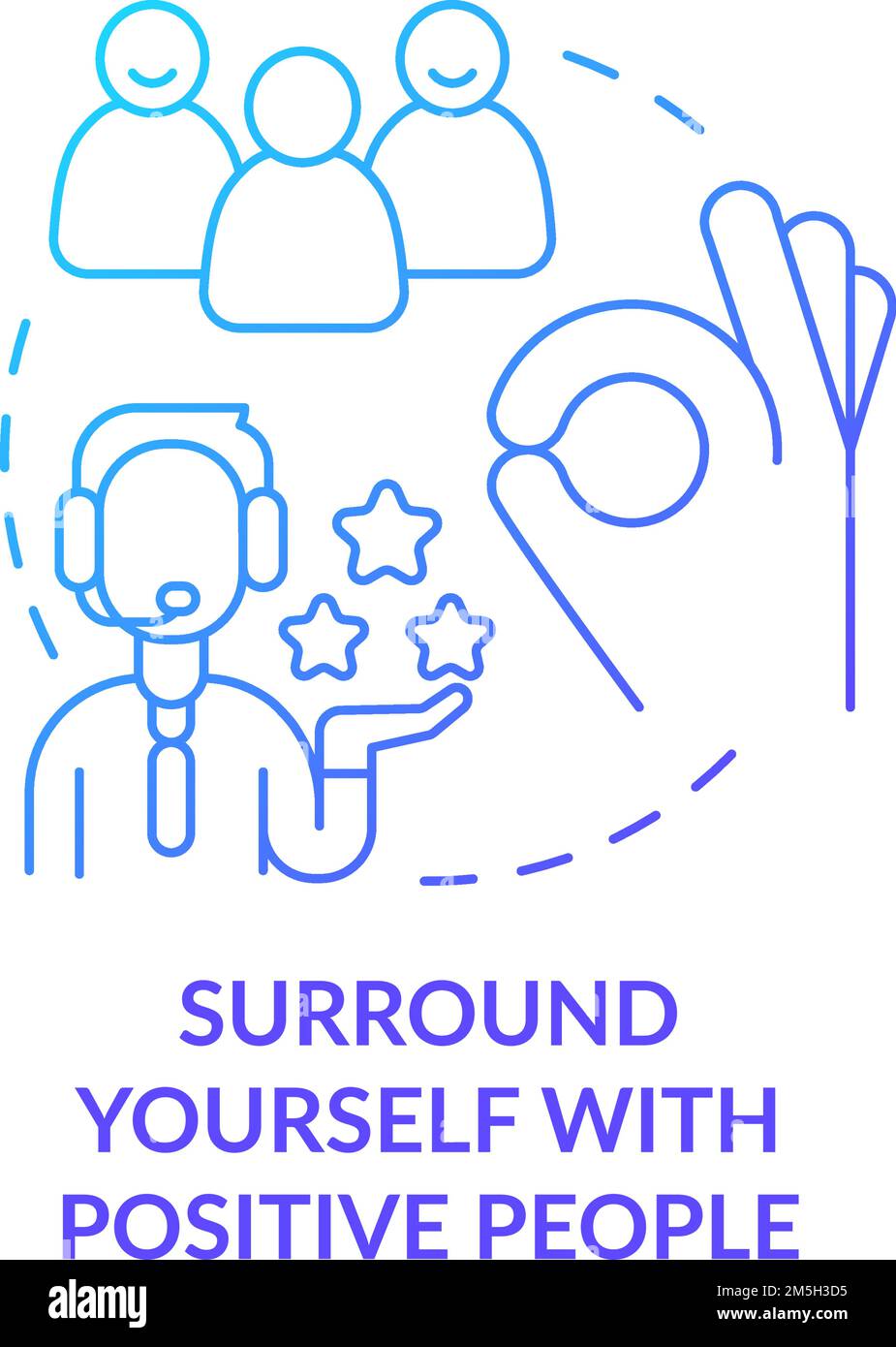 Circondatevi di persone positive blu gradiente concetto icona Illustrazione Vettoriale