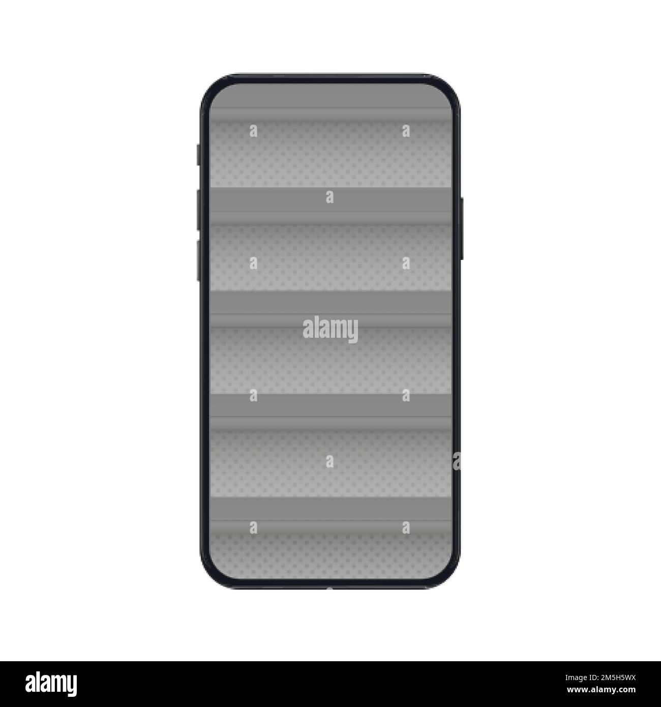 Telefono cellulare con scaffali vuoti per l'illustrazione vettoriale mockup del negozio online Illustrazione Vettoriale
