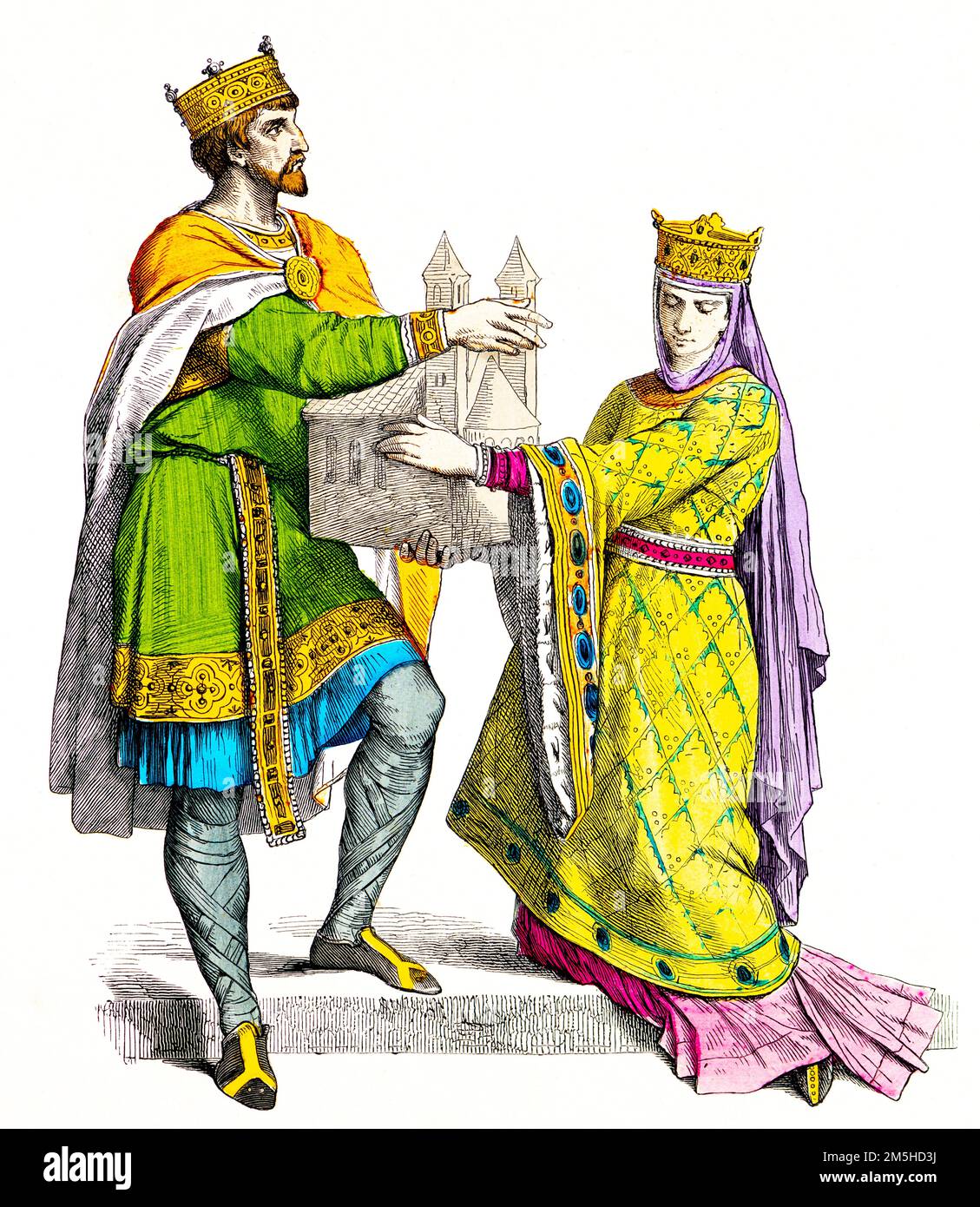 Costumi storici del 10th ° secolo, illustrazione storica, Münchener Bilderbogen, München 1890 Foto Stock