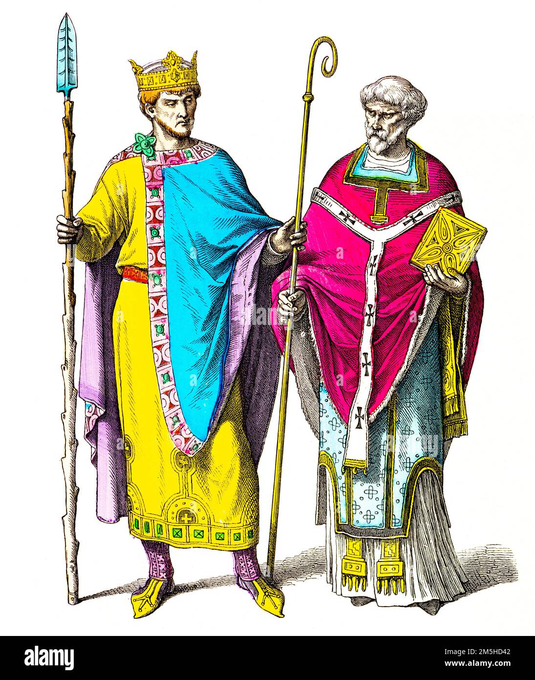 Costumi storici del 10th ° secolo, illustrazione storica, Münchener Bilderbogen, München 1890 Foto Stock