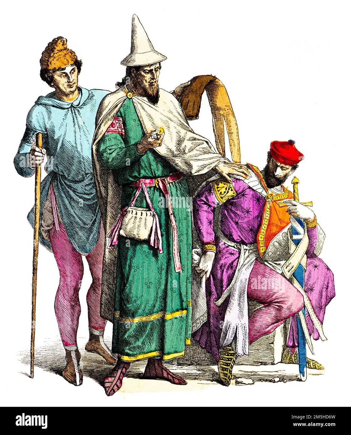 Costumi storici del 12th ° secolo, illustrazione storica, Münchener Bilderbogen, München 1890 Foto Stock