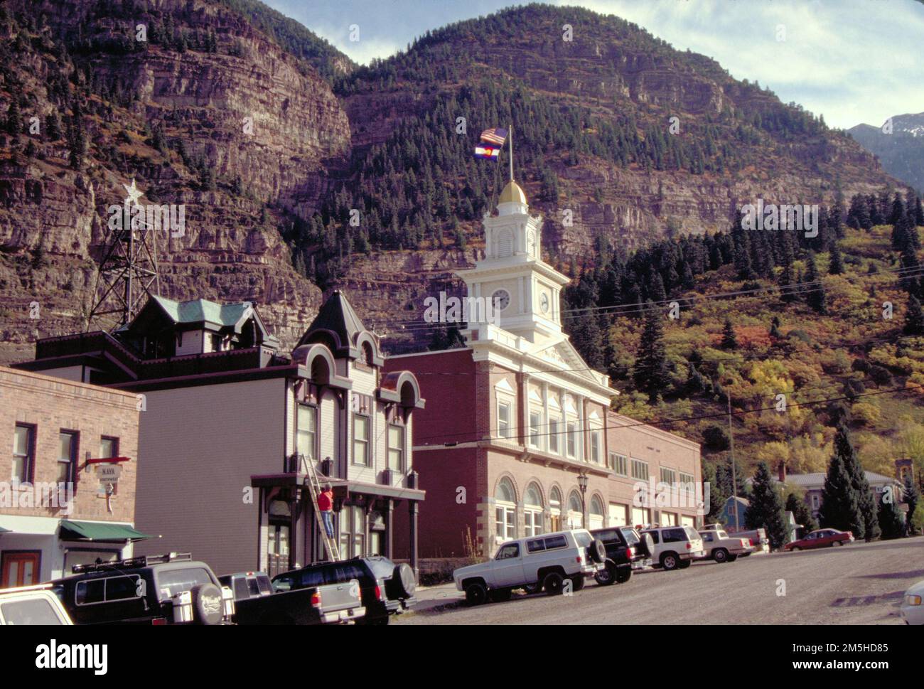 San Juan Skyway - Centro di Ouray. Ouray è un luogo ideale per riposarsi, per raccogliere rifornimenti o semplicemente per visitare questa affascinante città. Località: Ouray, Colorado (38,022° N 107,672° W) Foto Stock