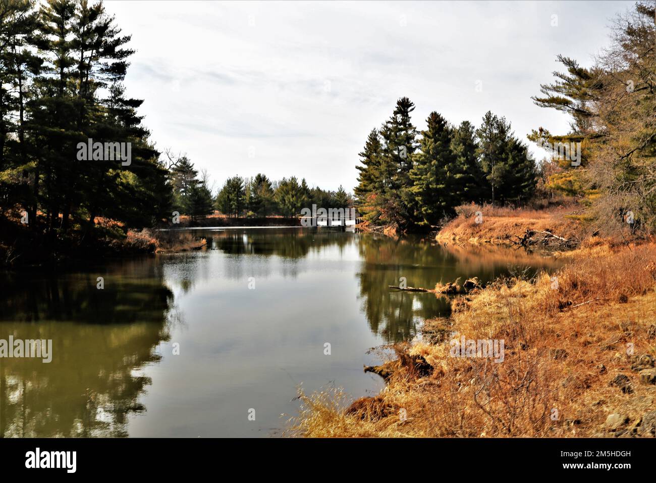 Una scena del lago Suukjak Sep presso il campeggio Pine View presso la Pine View Recreation Area è mostrata il 17 marzo 2022 a Fort McCoy, Wisconsin. L'area ricreativa comprende ettari di terreno accessibile al pubblico con percorsi escursionistici, Pine View Campground, Whitetail Ridge Ski Area e Sportsman's Range. La Pine View Recreation Area offre attività durante tutto l'anno, che includono campeggio, escursioni, pesca e molto altro. Ulteriori informazioni sull'area sono disponibili all'indirizzo https://mccoy.armymwr.com/categories/outdoor-recreation. Foto Stock