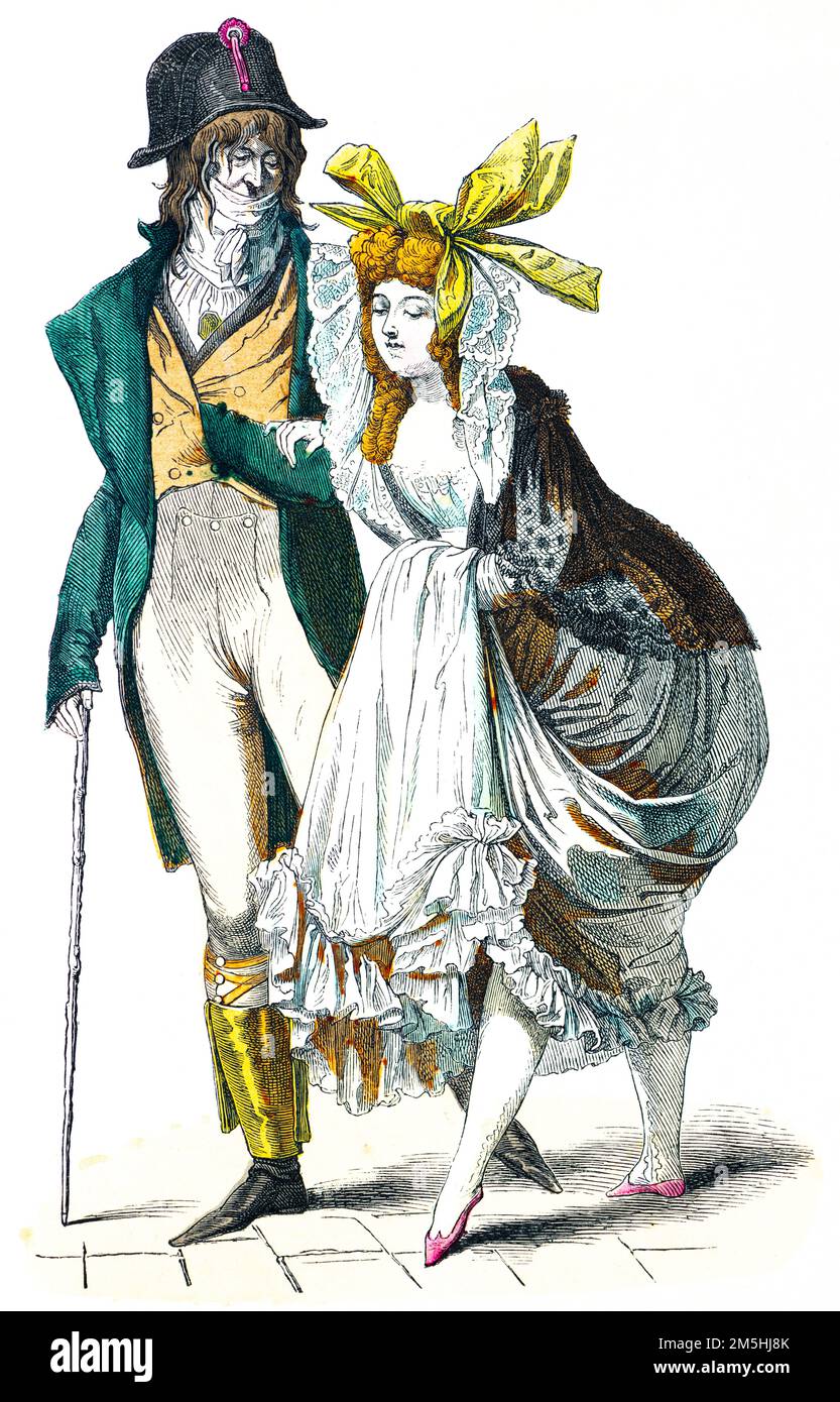 Costumi storici alla fine del 18th ° secolo, illustrazione storica, Münchener Bilderbogen, München 1890 Foto Stock