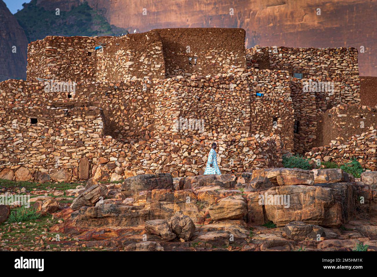 Rock costruito case nella zona di Hombori, Mali Foto Stock