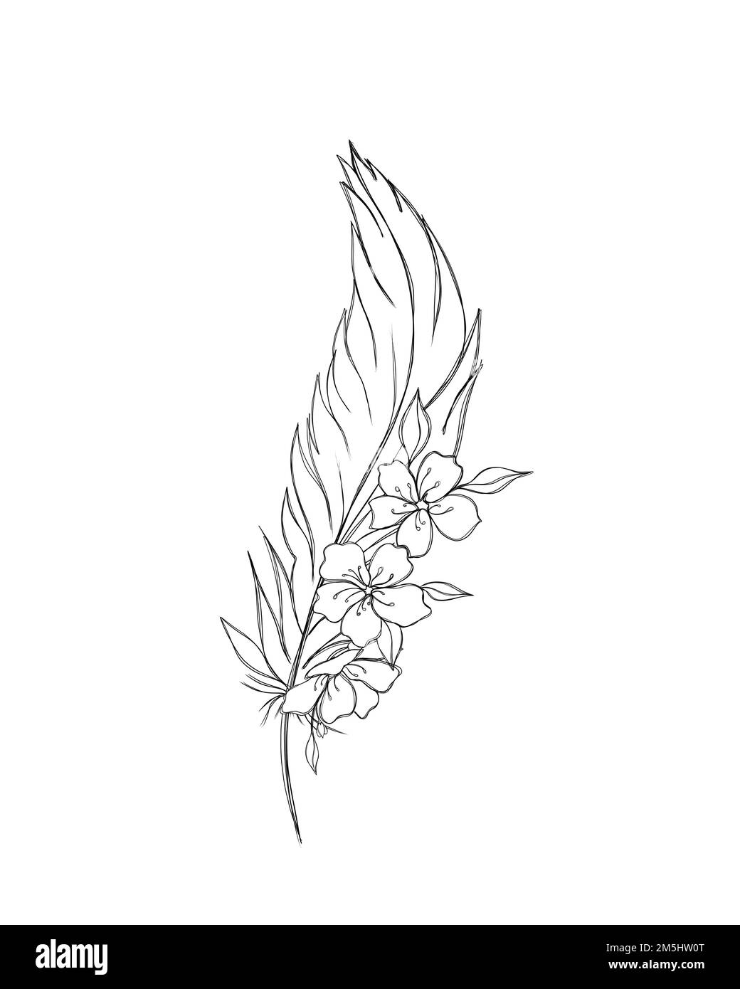 Disegno di piume con fiori - idea tatuaggio Foto Stock Disegno di piume con fiori - idea tatuaggio Foto Stock