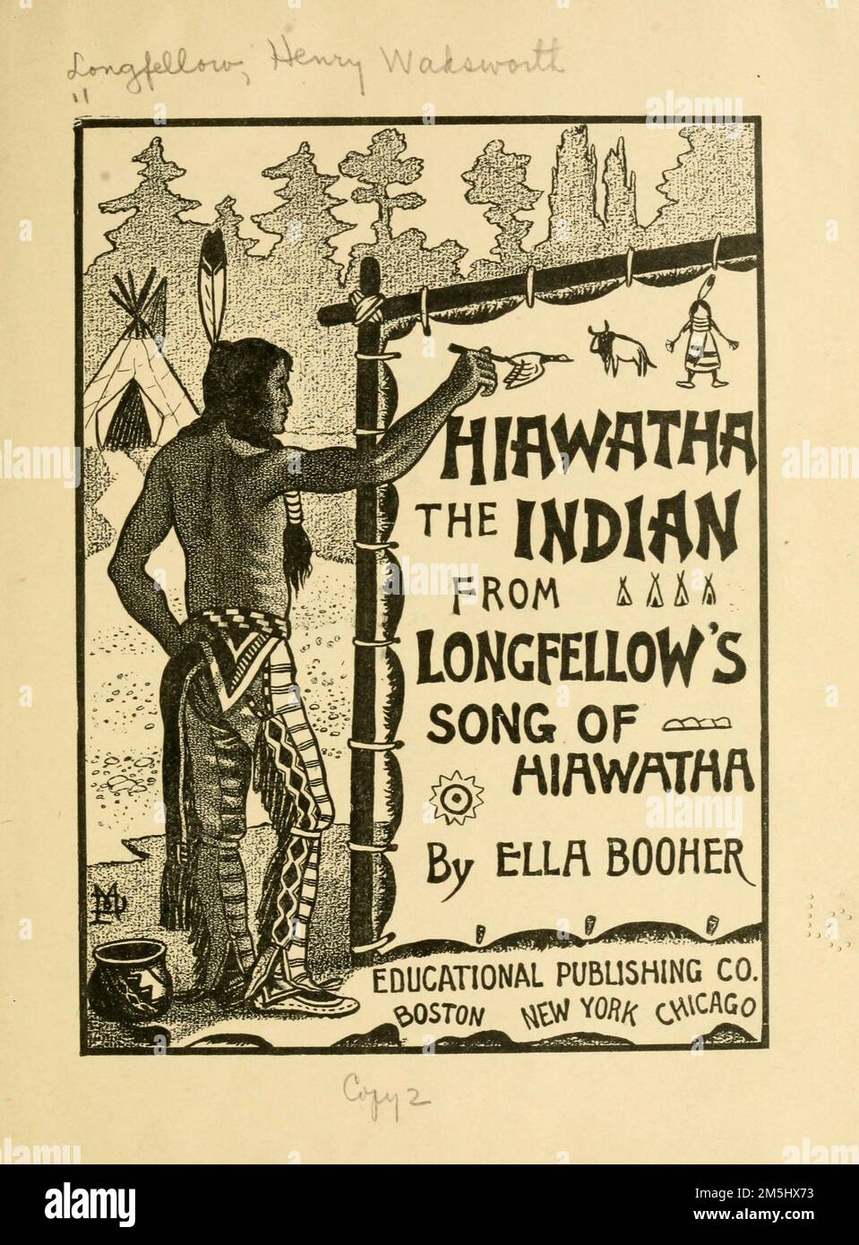 Pagina del titolo illustrata da Ella Booher, dal libro Hiawatha The Indian from Longfellow's Song of Hiawatha di Henry Wadsworth Longfellow, 1807-1882; Foto Stock