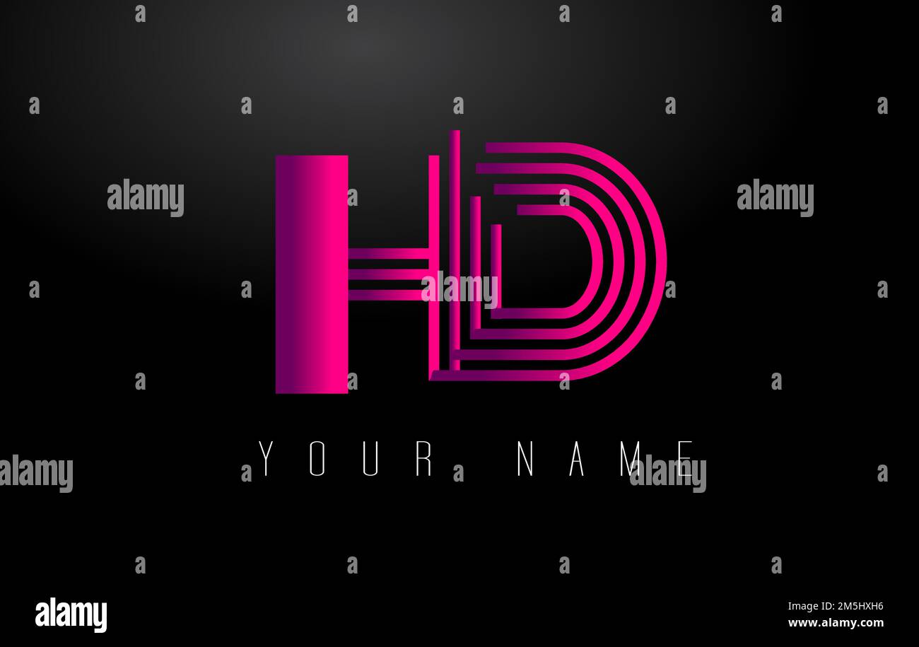 Logo lettera HD magenta Lines. Modello vettoriale di progettazione Creative Line Letters. Illustrazione Vettoriale