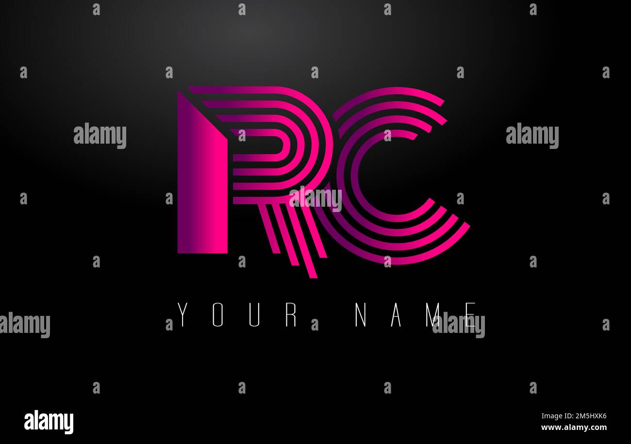 Logo lettera RC con linee magenta. Modello vettoriale di progettazione Creative Line Letters. Illustrazione Vettoriale