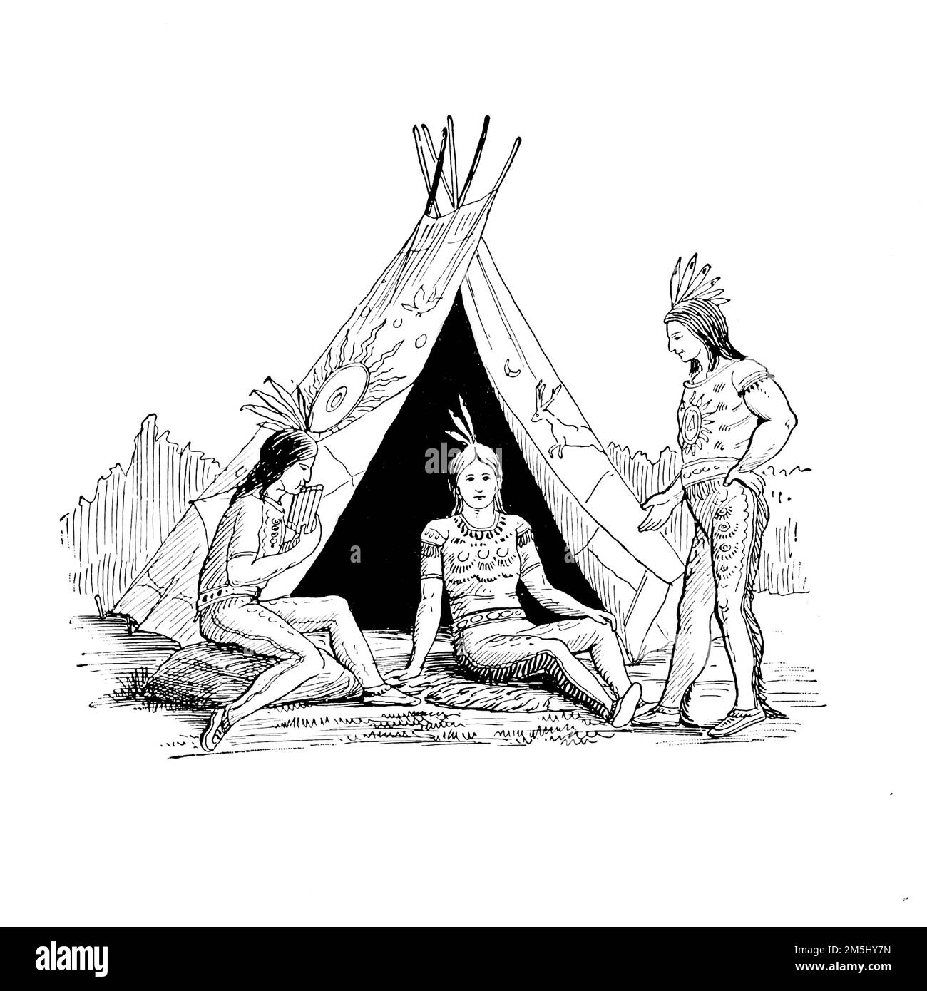 Nativo americano Encampment dal libro ' la canzone di Hiawatha ' di Henry Wadsworth Longfellow, 1807-1882; Marian Minnie, George, editore Chicago, A. Flanagan 1898 Foto Stock
