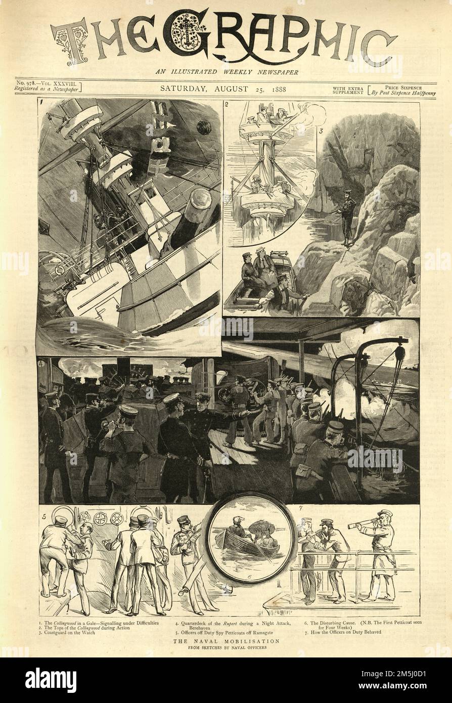 Illustrazione vintage scena dalla mobilitazione della marina reale, HMS Collingwood, 1888, 19th ° secolo Foto Stock