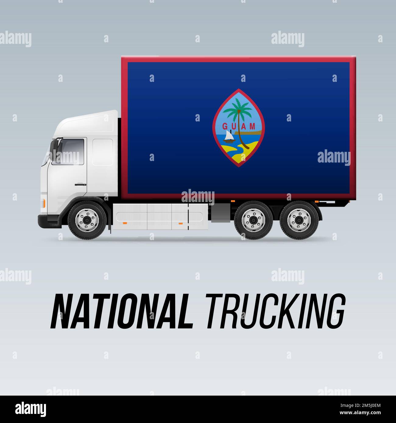 Simbolo del veicolo per la consegna nazionale con bandiera di Guam. Icona di Trucking nazionale e disegno della bandiera Illustrazione Vettoriale