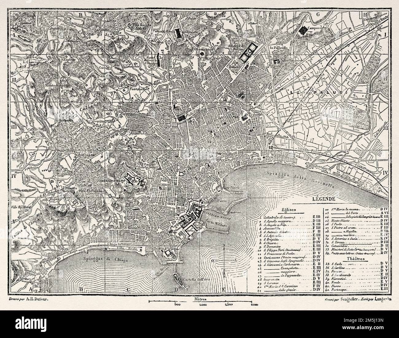 Antica mappa storica di Napoli, Campania. Italia. Napoli e i napoletani di Marc Monnier 1861 Foto Stock