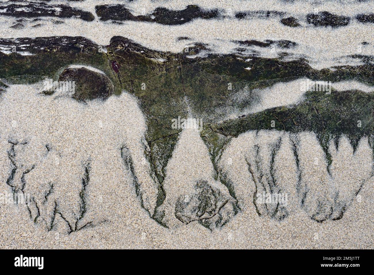 Sabbia naturale e rocce su una spiaggia Foto Stock