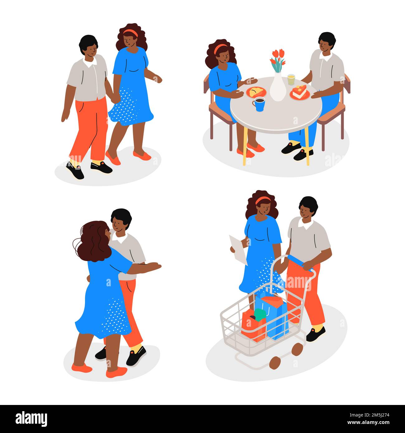 Due persone innamorate - set di illustrazioni dal design piatto Illustrazione Vettoriale