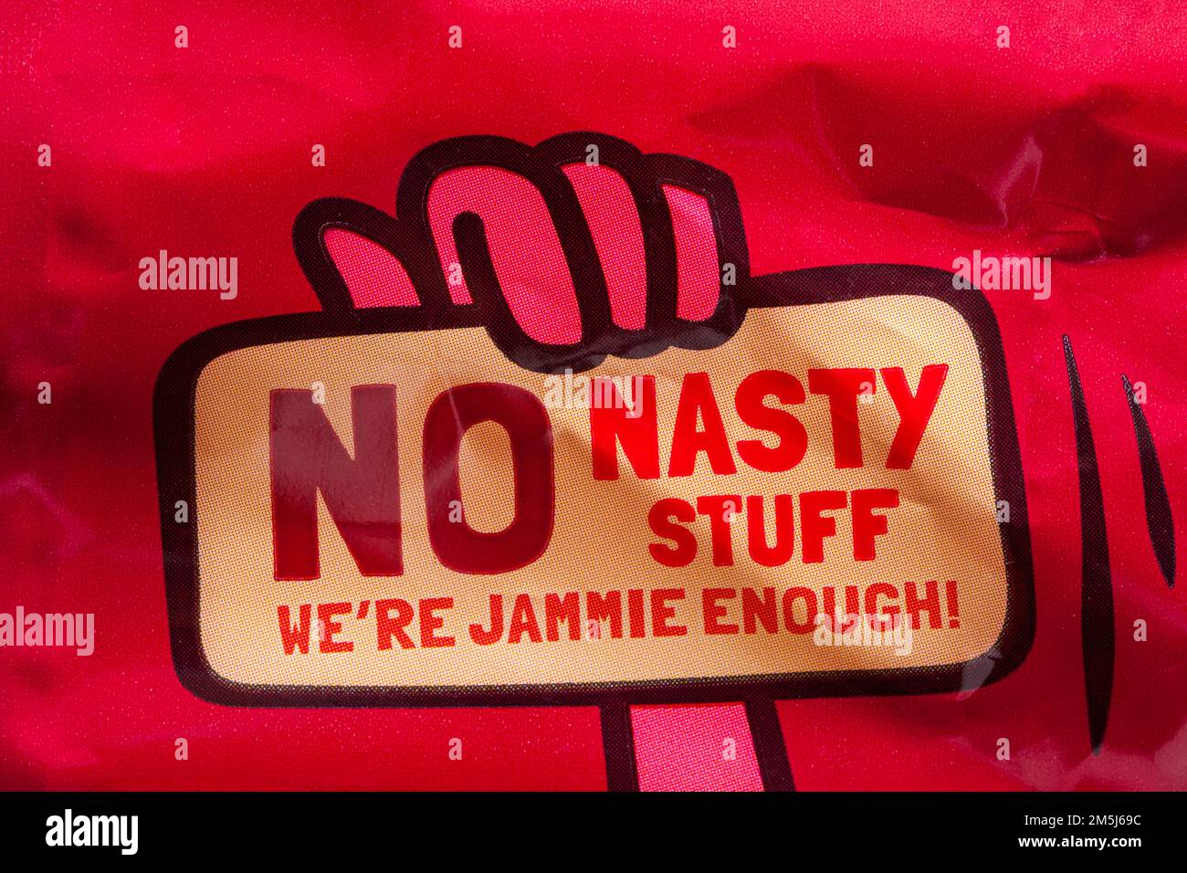 Non c'è niente di male, siamo abbastanza dettagli sulla confezione di Jammie Dodgers minis lampone aroma snack Pack Foto Stock