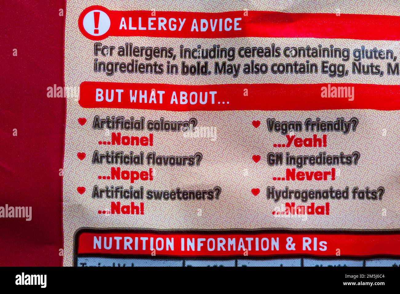 Consigli sulle allergie dettaglio sulla confezione di snack al sapore di lampone Jammie Dodgers minis Foto Stock