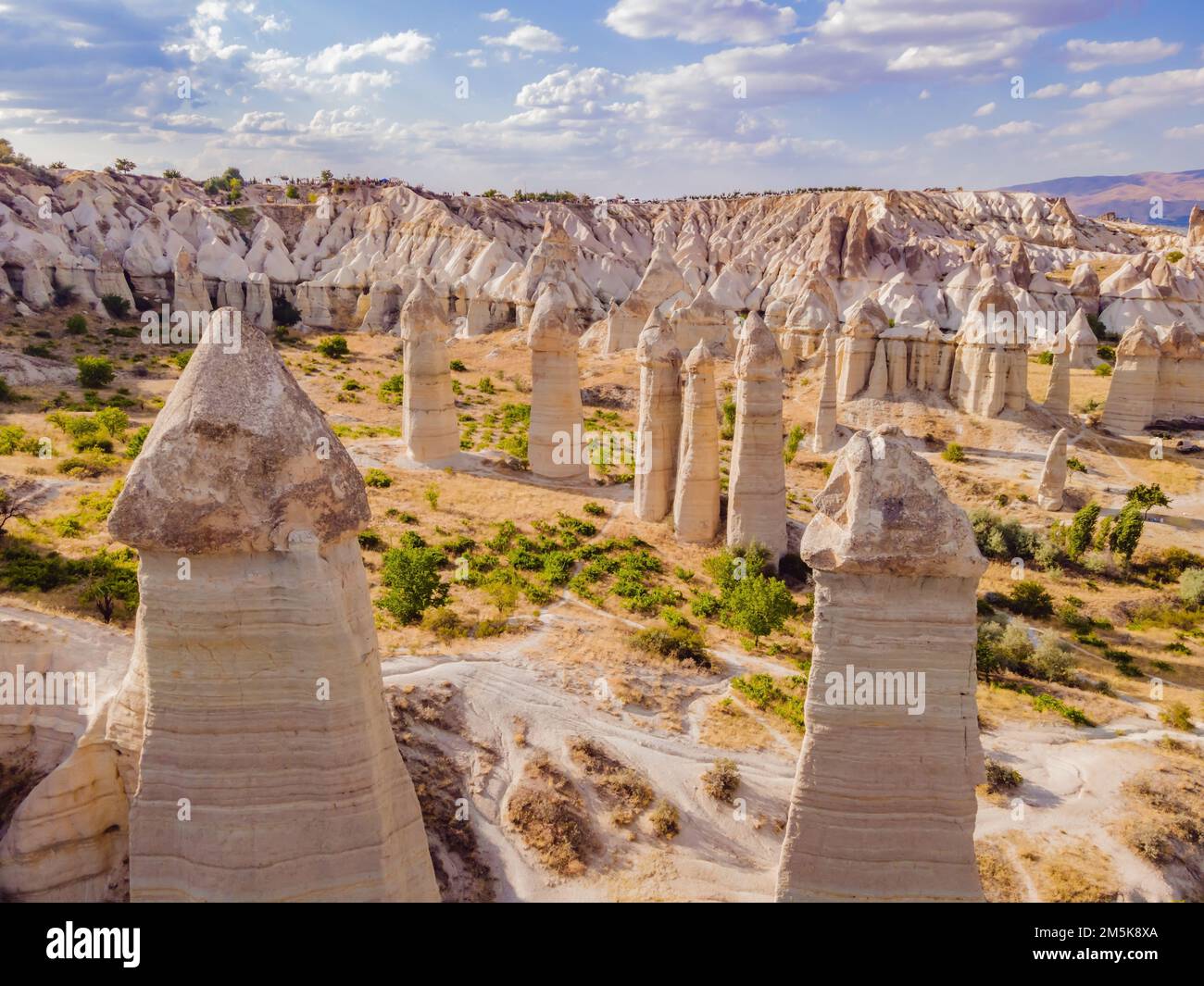 Formazioni geologiche uniche in Love Valley in Cappadocia, popolare destinazione di viaggio in Turchia Foto Stock