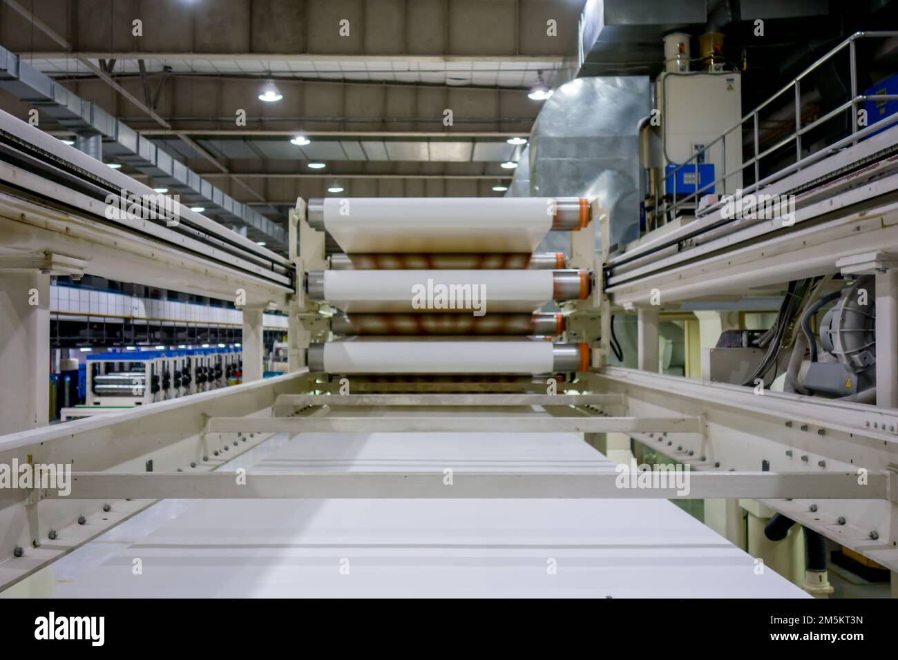 Parte della macchina da stampa Flexo con Festoon a funzionamento rapido e rullo guida Foto Stock